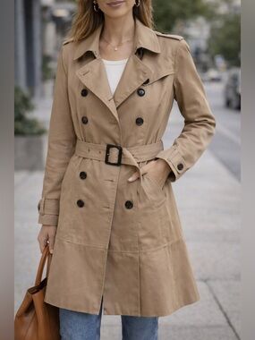 Banana Republic Trench Coat women Tan Belted Double Breasted Classic Jacket XS